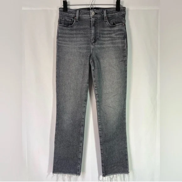 PAIGE Cindy High Rise Straight Leg Raw Hem Jeans Ash Black Gray 28 - Picture 5 of 12